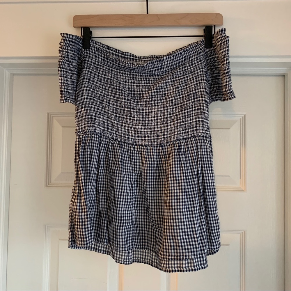 Strapless Shirt Smocked Checkered